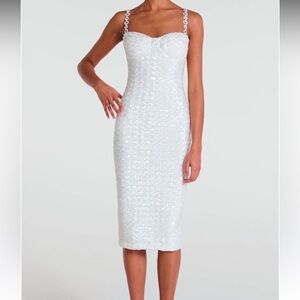 NADINE MERABI Sequin White Midi Dress